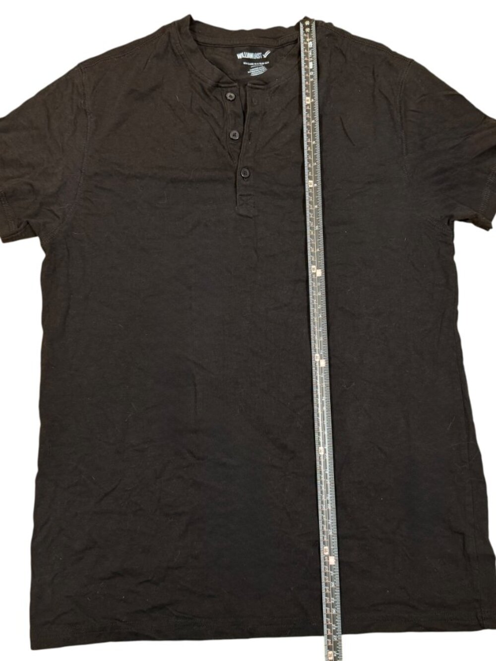 William Rast Black Henley Shirt Mens Medium Short Sleeve Button Casual Tee - Picture 3 of 5